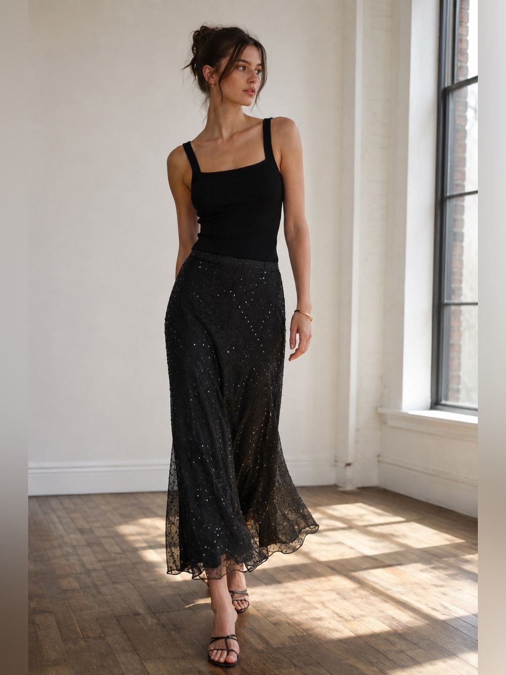 Tahari 100% Silk Beaded Maxi Skirt